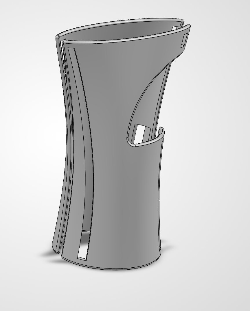 Split two-part SolidWorks brace with a long Velcro cutout